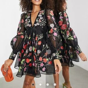 🌸 ASOS  long sleeve mini dress with meadow floral embroidery 🌸